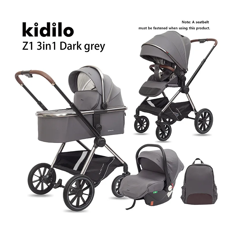 عربة أطفال كيديلو يمكن الجلوس والاستلقاء في اتجاهين ذات مناظر طبيعية عالية 3 في 1 ممتص للصدمات قابل للطي للأطفال حديثي الولادة