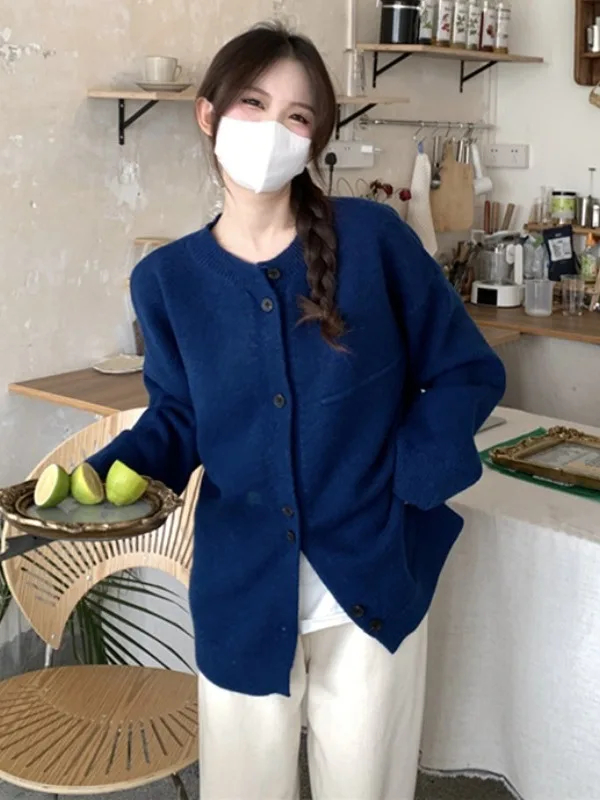 니트 오픈 가디건 여성 캐주얼 루즈 아우터웨어 가을 겨울 패션 스웨터 재킷 한국 스타일 루즈핏