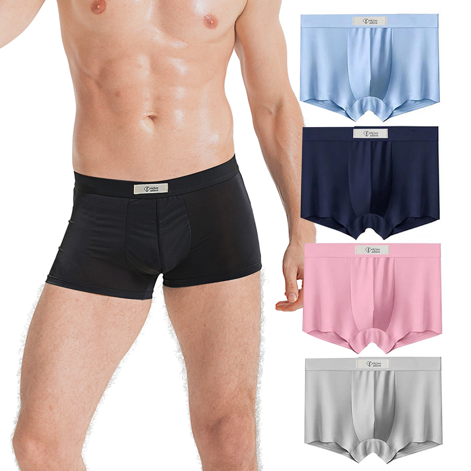 Plus Size men's boxer briefs ice silk elasticity underwear sports fitness quick dry moisture wicking oversized underpants men