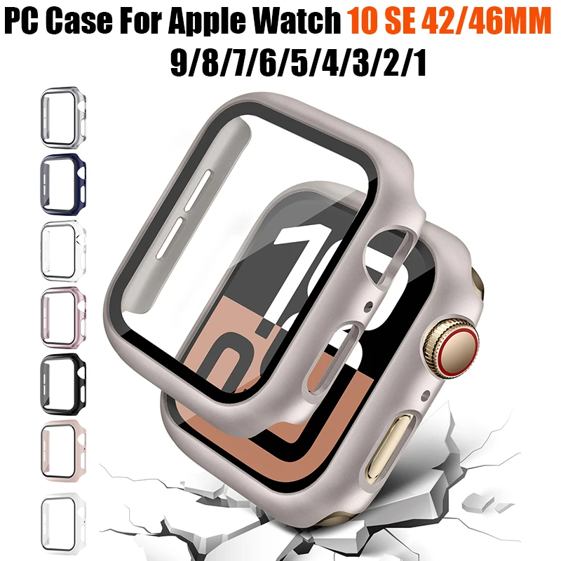 

PC Case For Apple Watch SE 10 42/46mm 44mm 45mm 38mm 40mm 41mm Glass+Cover Screen Protector iwatch serie 9 8 7 6 5 3 Accessories