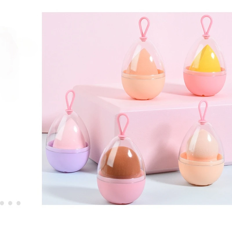 Caja de secado de esponjas transparente vacía, estuche de almacenamiento, soporte de esponja portátil, estante cosmético en forma de huevo, soporte para esponjas para licuadora de maquillaje