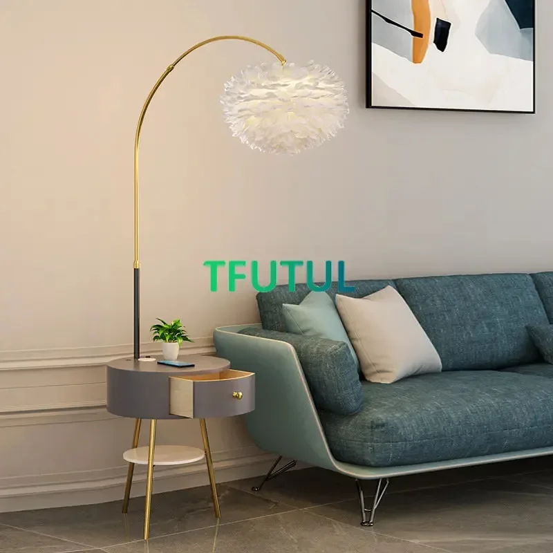 

USB Wireless Rechargeable Led Floor Lamps with Wooden Drawer Led Standing Lights for Living Room Bedroom Bedside Light