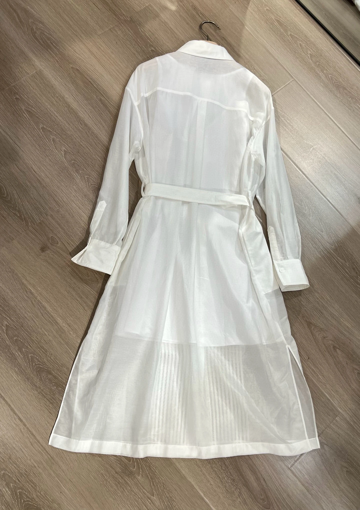 

Women's Spring and Summer New Sequin Lapel Belt Long Silk Cotton Shirt Dress Elegant All-match