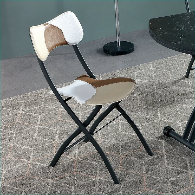 space saving Stainless Steel coffee chair hiding away foldable pvc leather dining chair