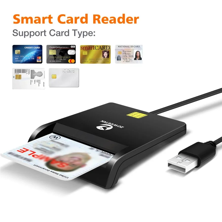 Grwibeou USB Smart Card Reader for Bank Card IC/ID EMV Card Reader High Quality for Windows 7 8 10 Linux OS USB-CCID ISO 7816