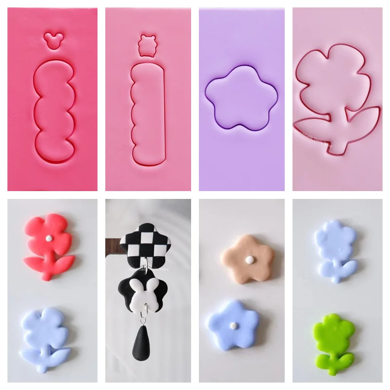 Soft Pottery Handmade Hair Clip Cutting Mold Polymer Clay 3D Flower Bear DIY Hairpin Earrings Jewelry Pendant Embossing Tool New