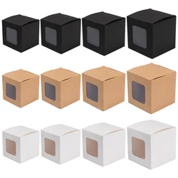 30/50pcs Square Kraft Paper Gift Boxes With Transparent Window For Wedding Birthday Christmas Party Gifts Product Packaging Box