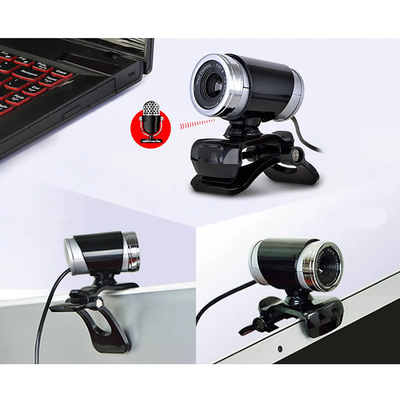 720P USB Webcam with Adjustable Clamp & Built-in Noise-Cancelling Mic for Video Calls, Online Classes, Live Streaming
