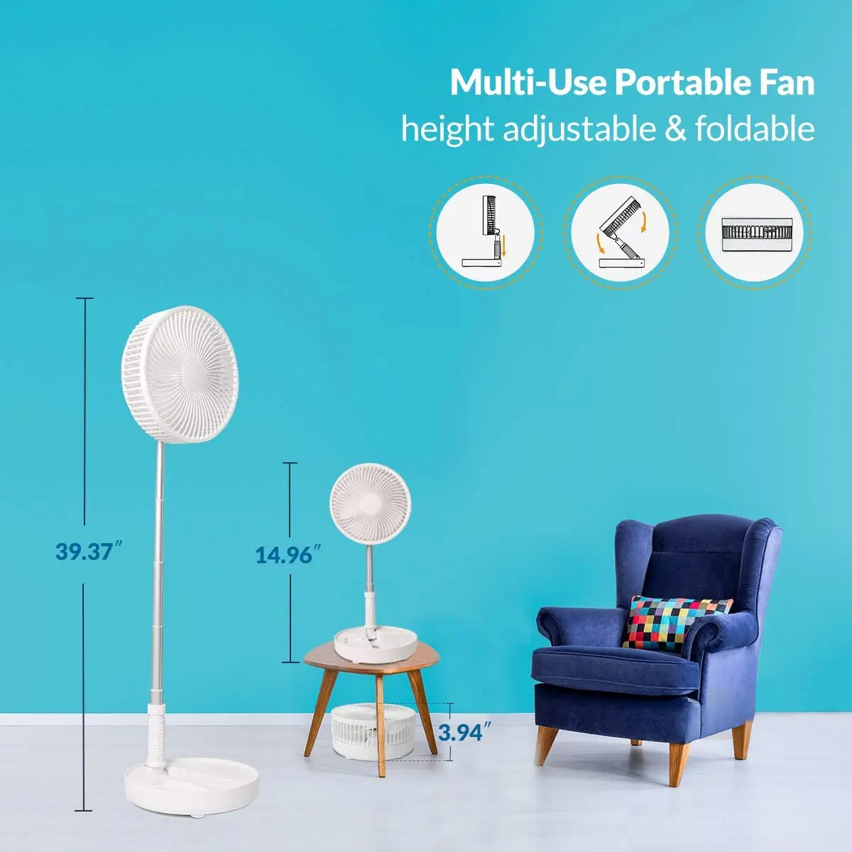 7200mAh Foldable Telescopic Fan USB Rechargeable Portable Low Noise Electric Summer Cooling Fans Floor Standing For Camping Home