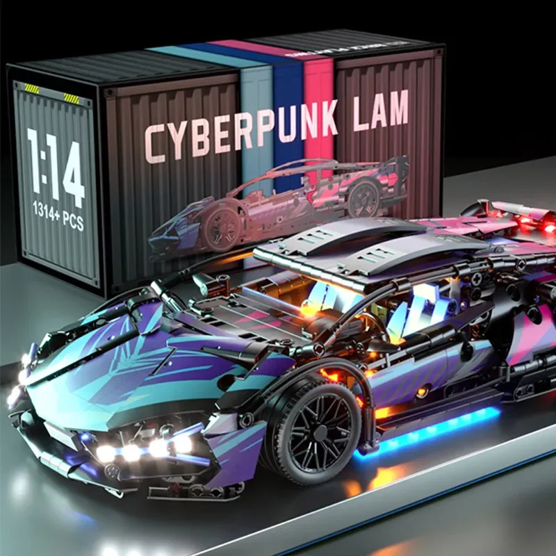 Cyberpunk style high-tech supercar Lamborghini building blocks children\'s toys birthday gift