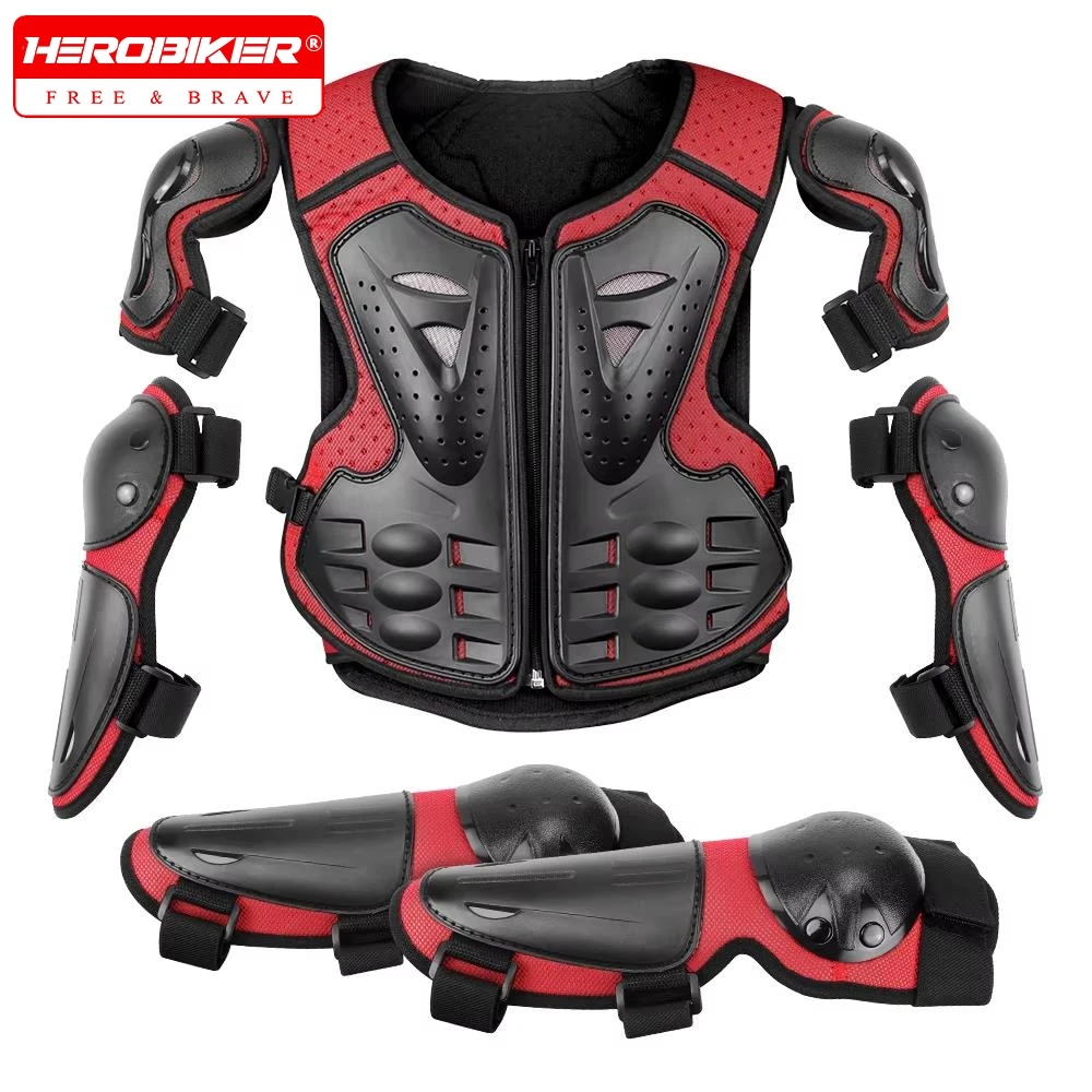 Kid's Motocross Body Armor Jacket Motorcycle Armor Vest Protection Protective Armors Riding Kneepads Moto Full Armor Children