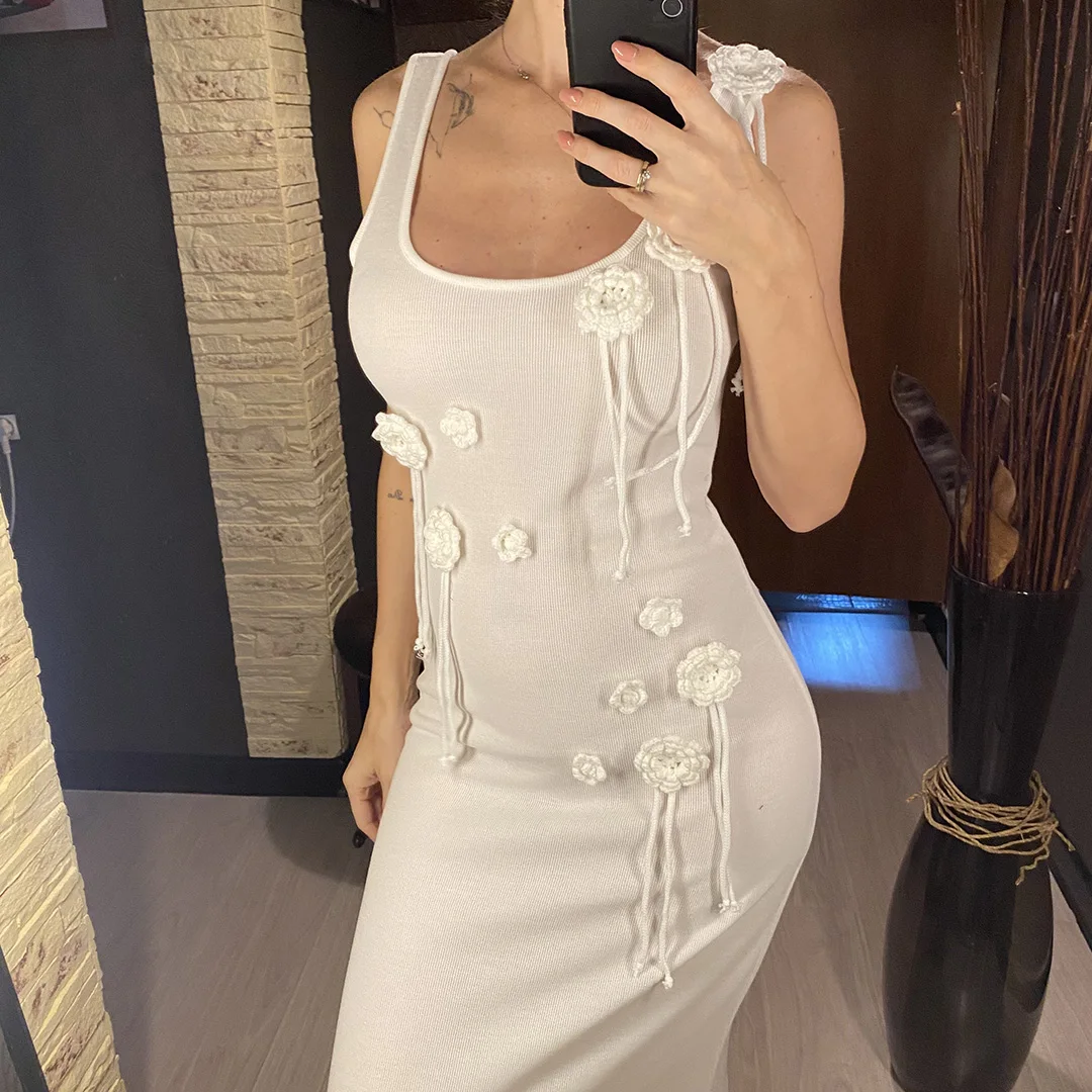 Strandkleidung, Überwürfe, gestricktes Strandkleid, Damenmode für den Urlaub, 3D-Blumenmuster, figurbetont, Urlaubsoutfits, Sommer-Maxikleider, Partykleider V6181 – Detail 16