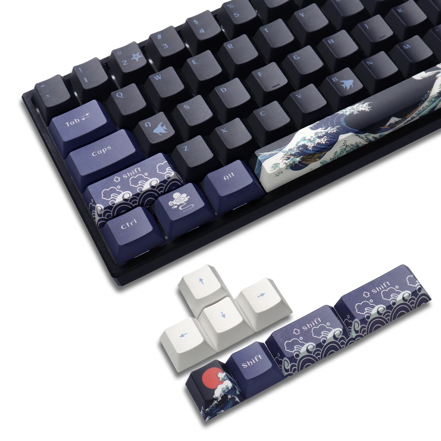 

XVX 78 Keys DYE-Sub PBT Keycaps Cherry Profile Great Wave Off Kanagawa Japanese Keycaps Cherry Gateron MX Switches Keyboard