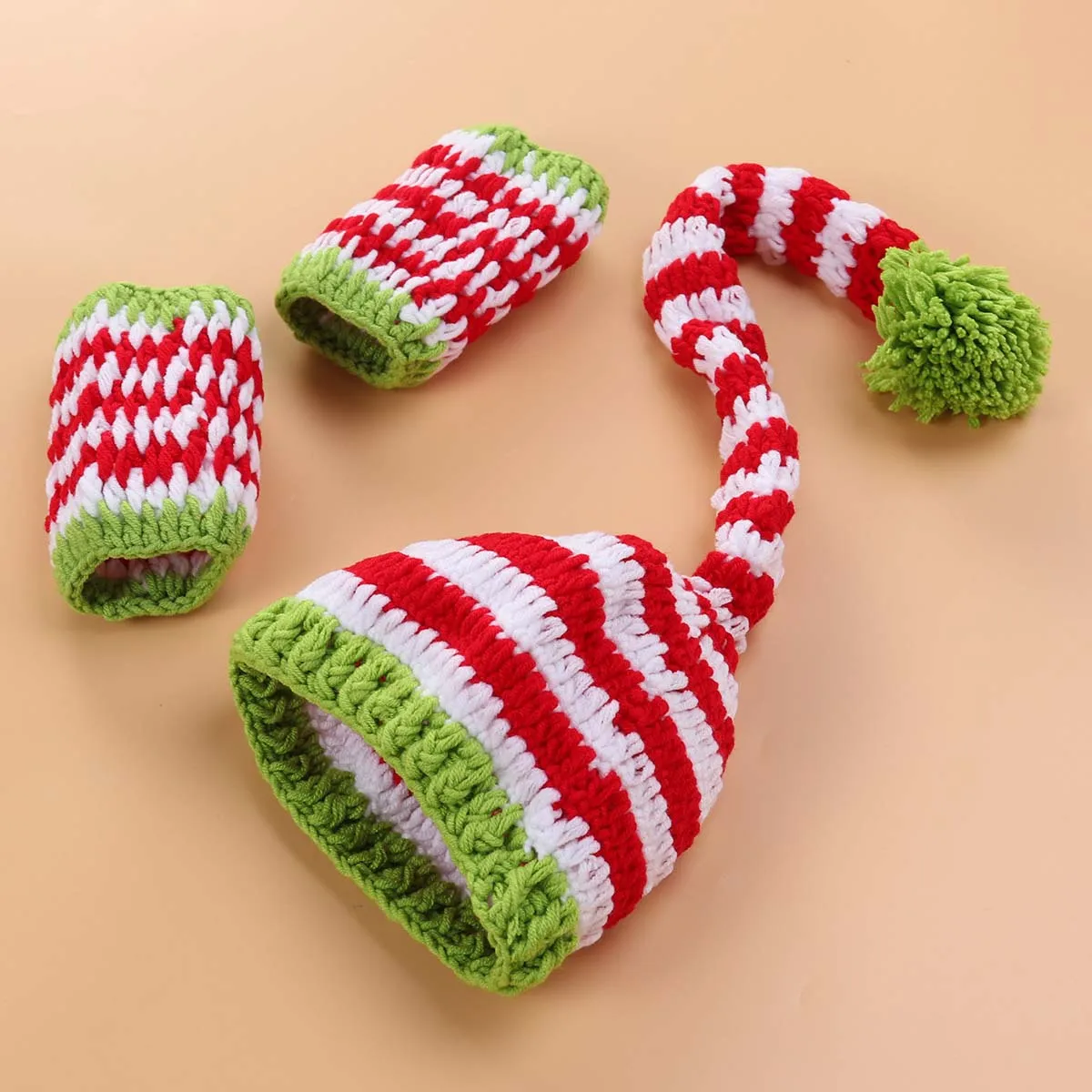 ชุดถ่ายภาพเด็กแรกเกิด หมวกและที่อุ่นขา ชุดถ่ายภาพวันหยุดคริสต์มาสสำหรับเด็กทารก อุปกรณ์ประกอบฉากถ่ายภาพเด็ก