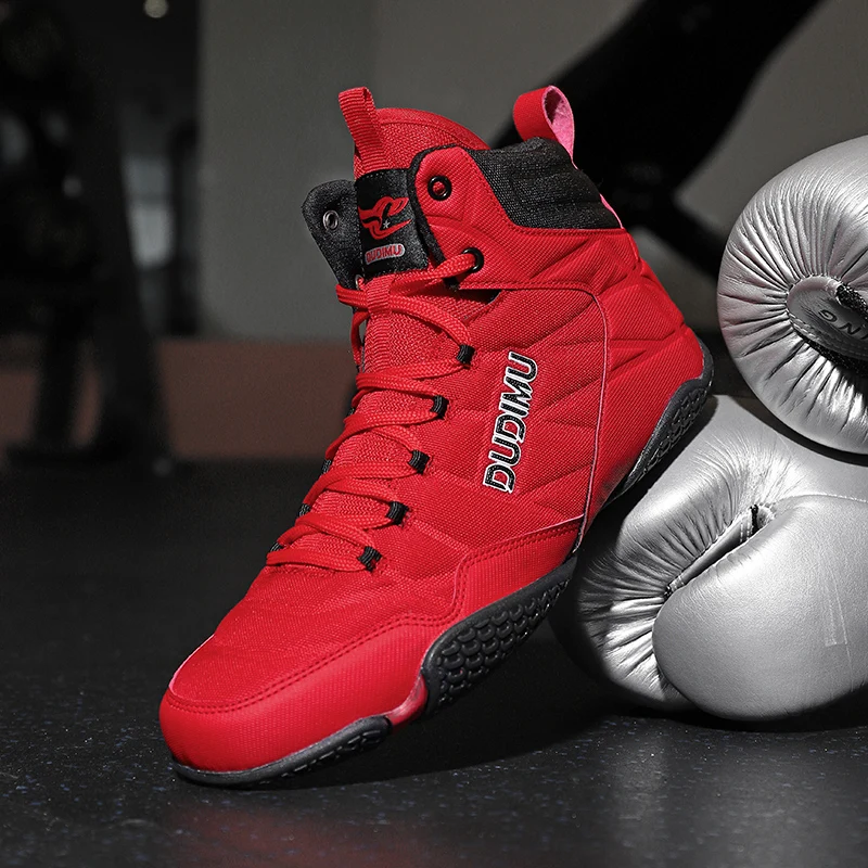 Professional Red Boxing Sneakers Men Anti-Slip Training Wrestling Shoes Breathable Combat Sneakers Men Boxing Fighting Boots