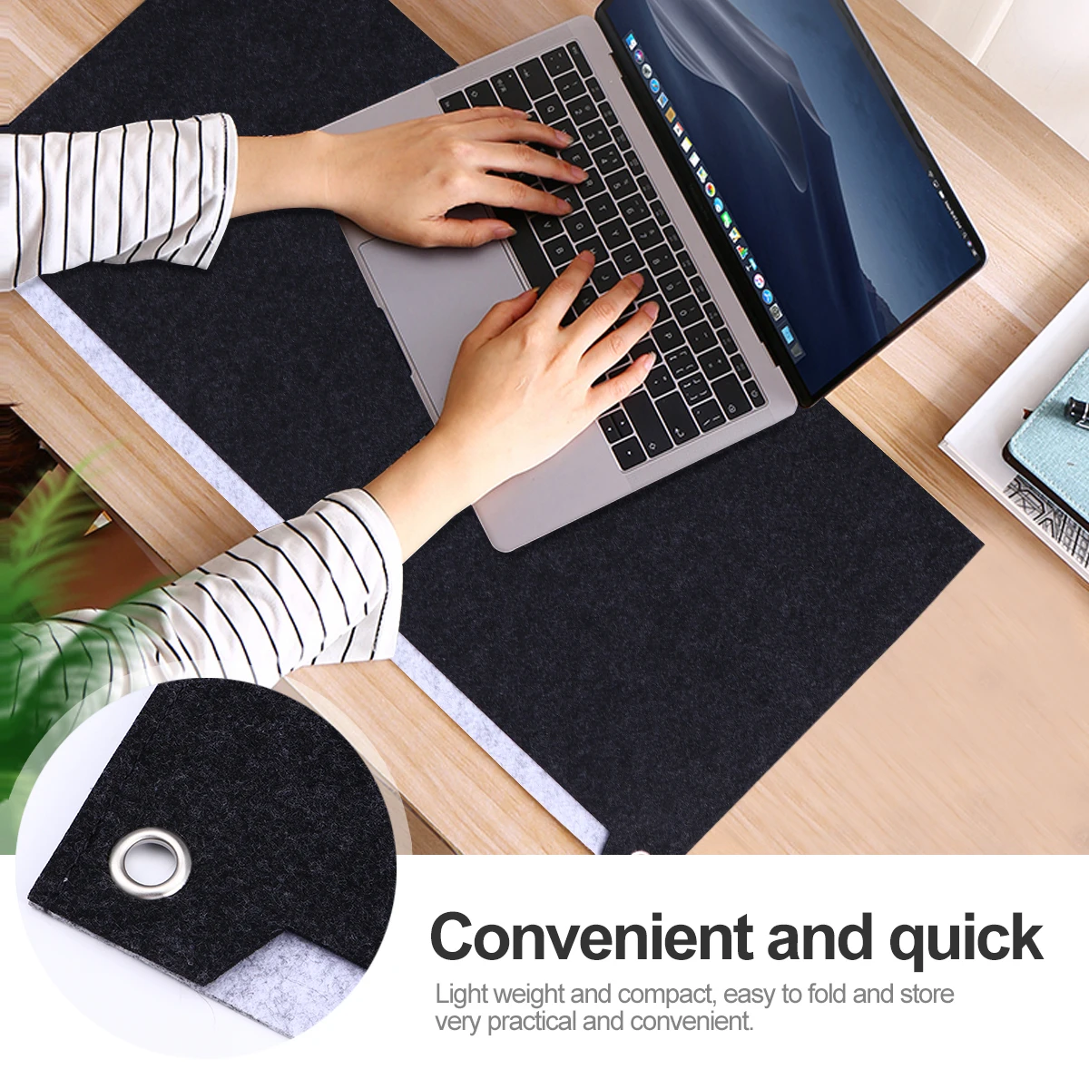 

Oversized Felt Mouse Pad Non slip Desk Mat Storage Space Lightweight Foldable Round Hole Home Office Computer Use