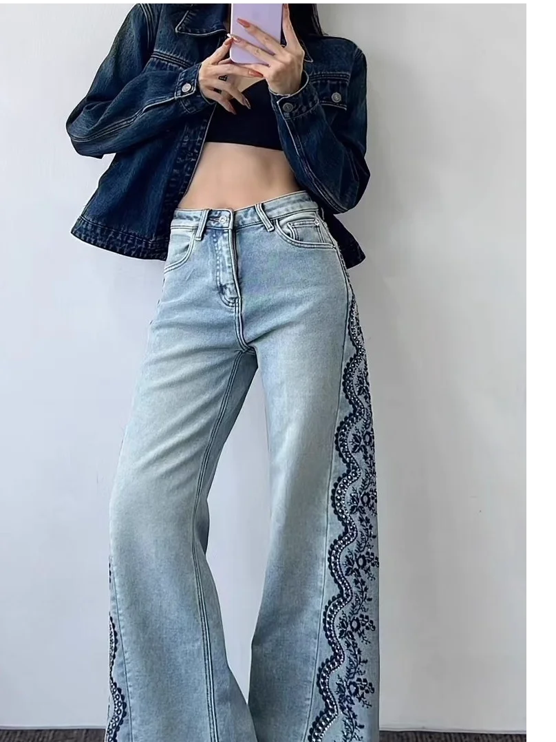 

Ретро джинсы с высокой талией, широкими штанинами и эффектом похудения, повседневные женские модные универсальные брюки-клеш, новинка осени