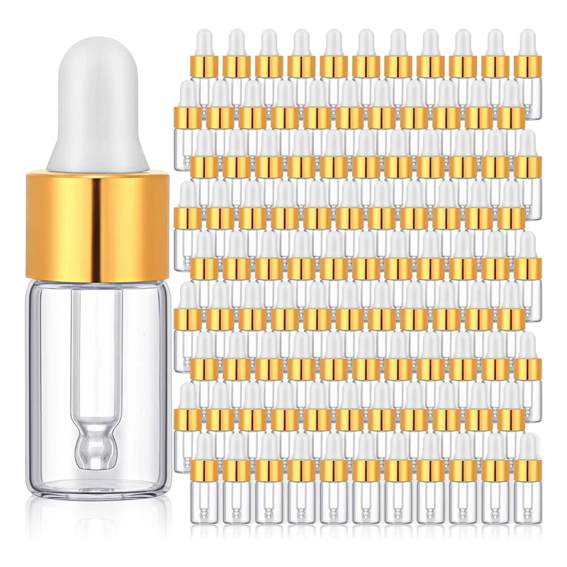 

100 Pcs Glass Dropping Bottles Mini Essential Oil Dropper Bottles Empty Sample Vials With Cap Tiny Storage Jars 3 Ml