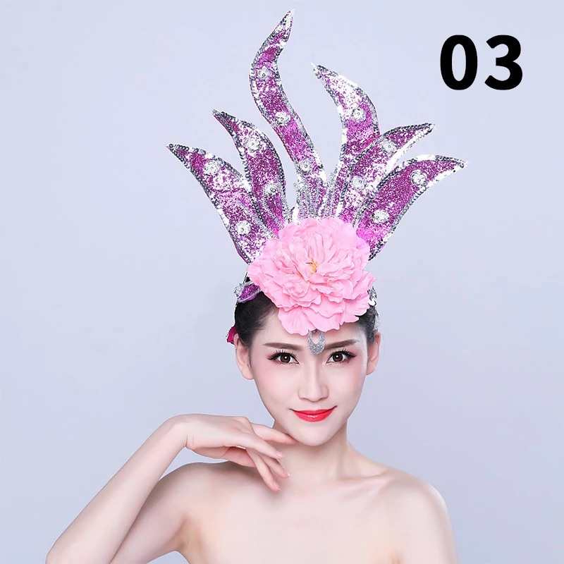 Women National Dance Headdress Opening Dance Stage Performance Hair Accessories Tiara Traditional Classical Dance Head Flower