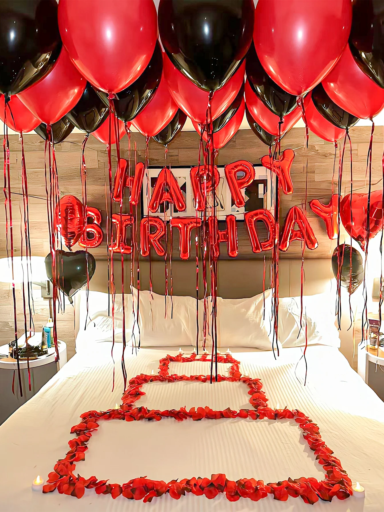 39pcs red happy birthday letter balloon set, romantic party scene, birthday party decoration supplies