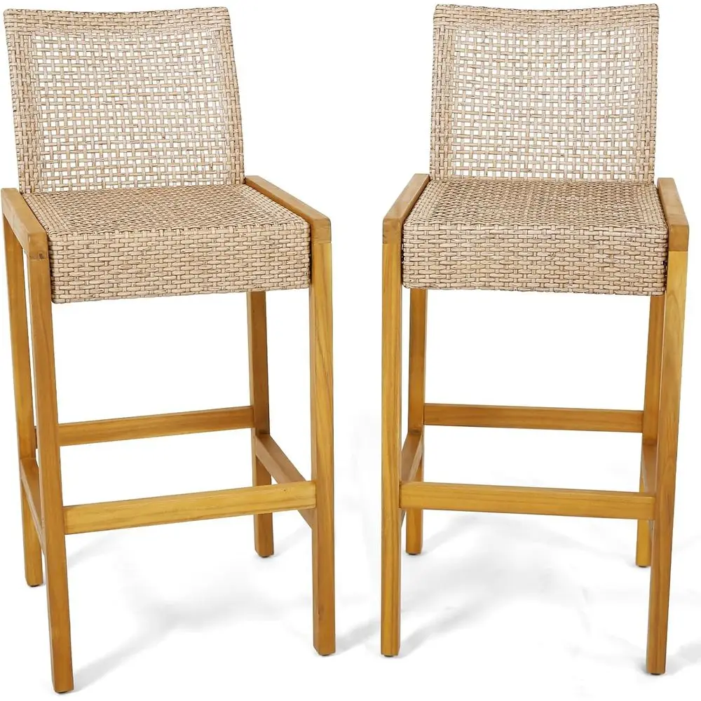 

Set of 2 Wooden Patio Bar Stools, Ergonomic Seats for Indoor & Outdoor Use, Ideal for Garden or Poolside