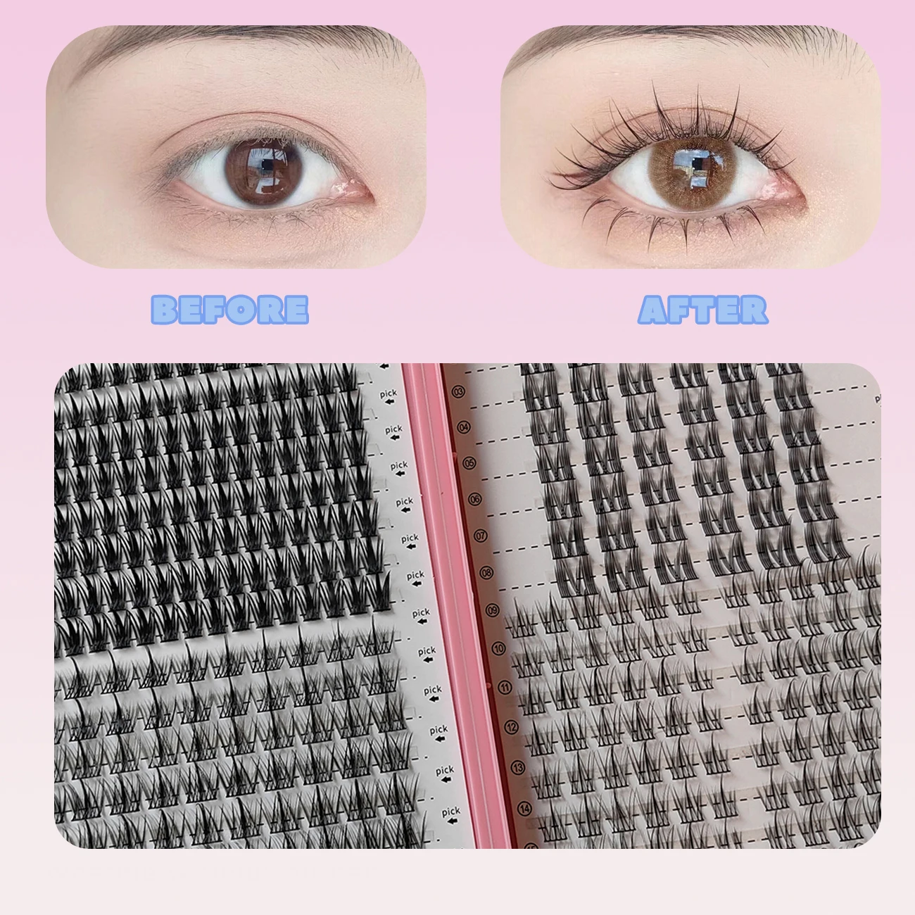 ขนตาปลอมผสม 32 แถวความจุสูงธรรมชาติ DIY อุปกรณ์ขยาย Lashes Cluster Multi สไตล์ Fusion Professional แต่งหน้า