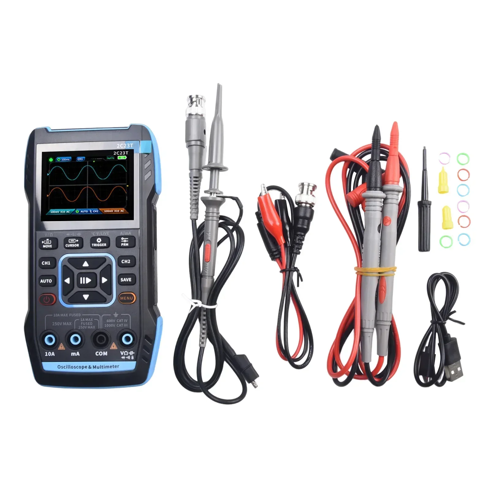 1set 2C23T Dual Channel Oscilloscope Multimeter Tools Kit With 2.8-inch True Color Screen Handheld Digital 3in1 Signal Generator