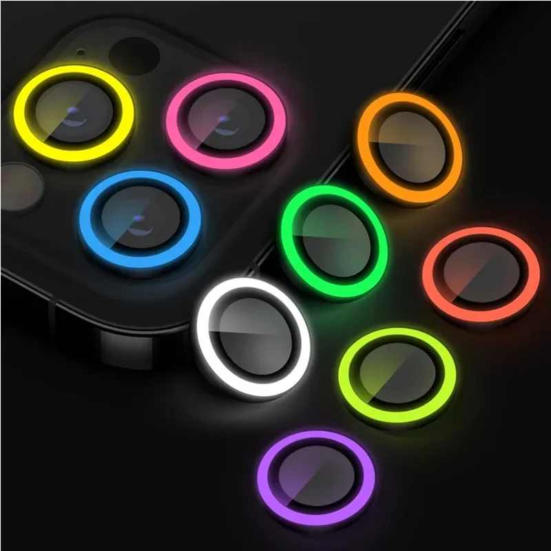 Luminous Metal Ring Tempered Glass Camera Lens Protector for IPhone 16 15 14 13 11 Pro Max Plus 12 Mini 16Pro Lens Film Cover