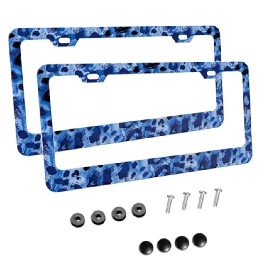 

Smooth Blue Leopard Print Matte Aluminum License Plate Frame with Black Screw Caps 2pcs 2 Holes Black Licenses Plates Frames, C