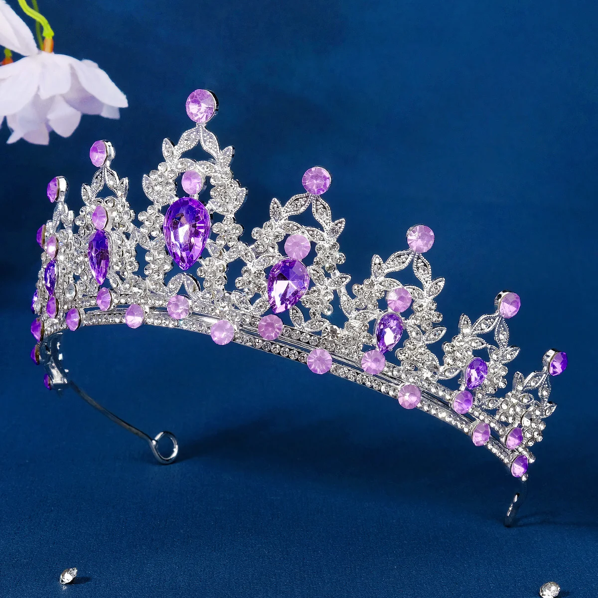 أنيقة الأرجواني حجر الراين تاج الزفاف جراند الباروك كريستال تاج إكسسوارات الشعر أغطية الرأس حفل زفاف للنساء