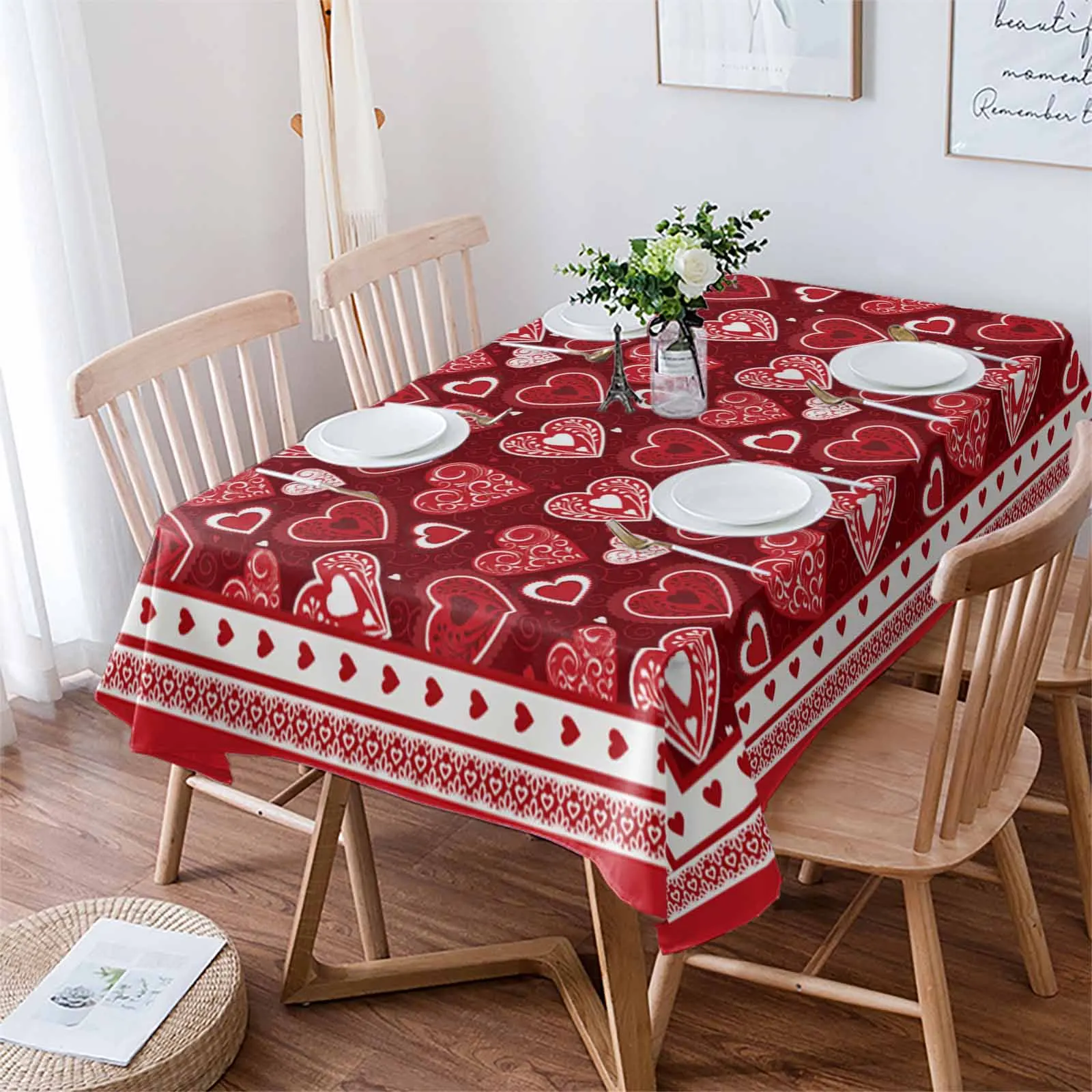 Valentine'S Day Romantic Festival Love Table Cloth Waterproof Dining Tablecloth Kitchen Decorative Party Table Cover