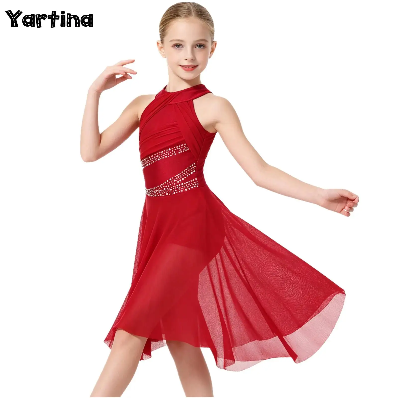 Toddler Girls Rhythmic Gymnastics Ballet Lyrical Contemporary Dance Costume Rhinestone Leotard Skating Jersey Tango Dresses