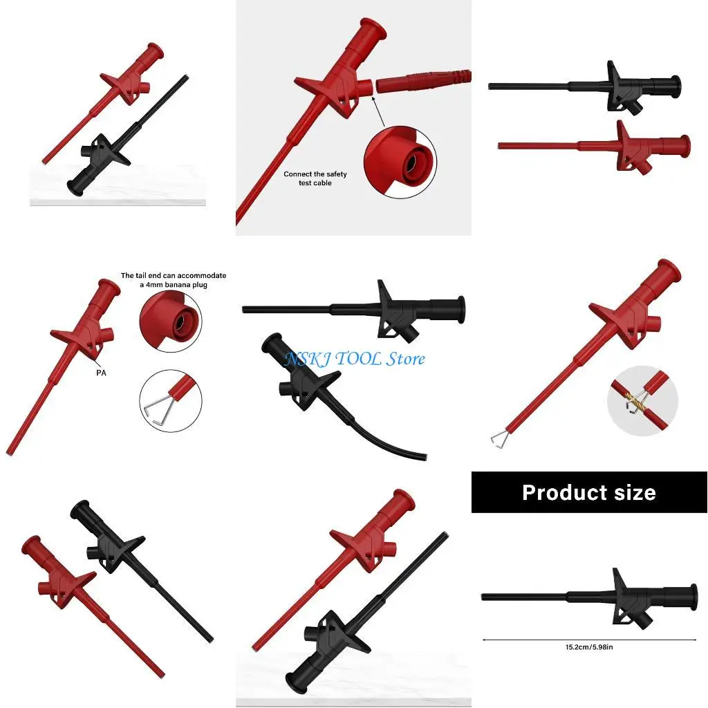 

L8RC Pack of 2 Quick Test Hook Clip Test Grabbers Probe with 4mm Banana Socket