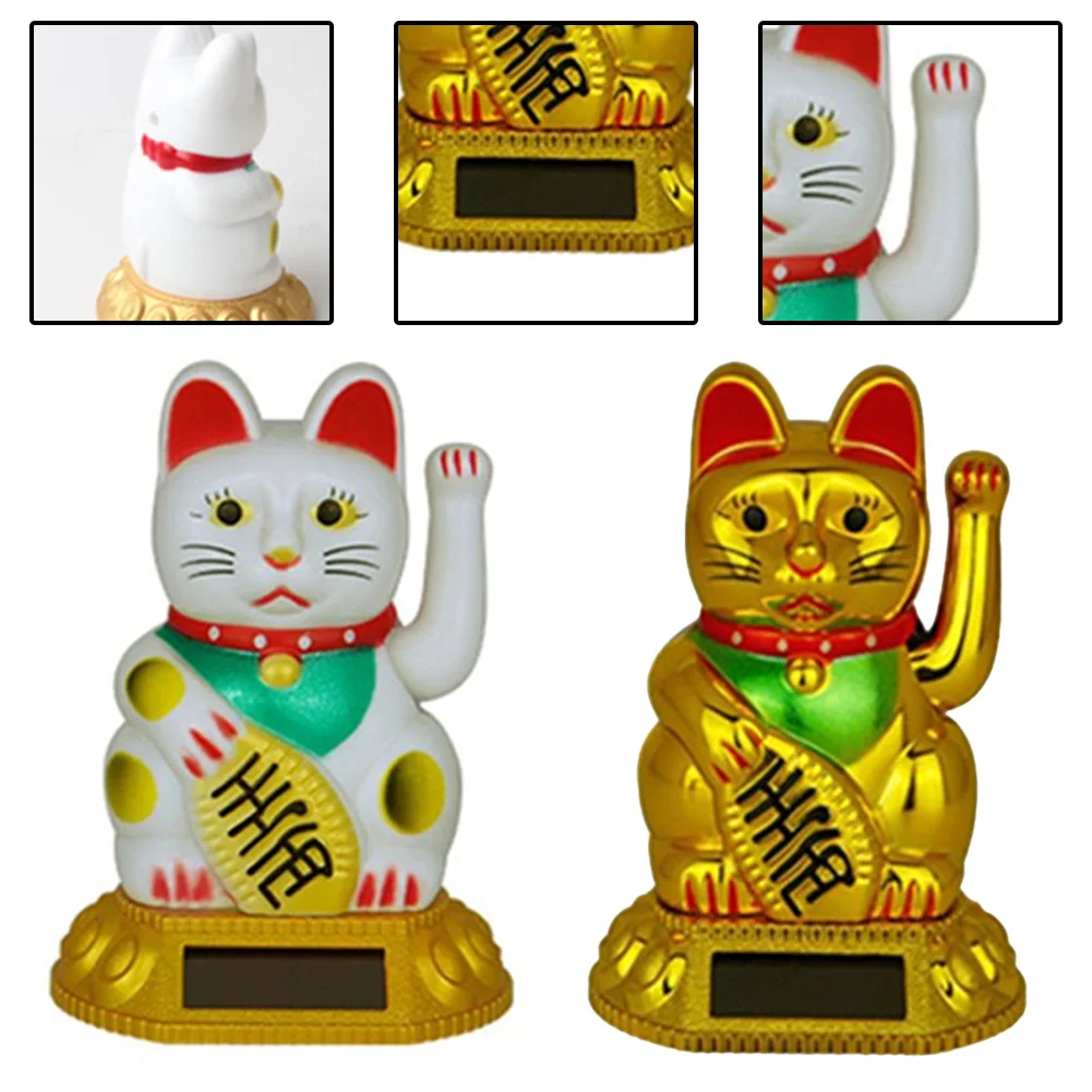 Solar Waving Lucky Cat Ornament Chinese Lucky Cat Decor Electric Waving Lucky Cat Vehicle Home Shop Restaurant Ornament