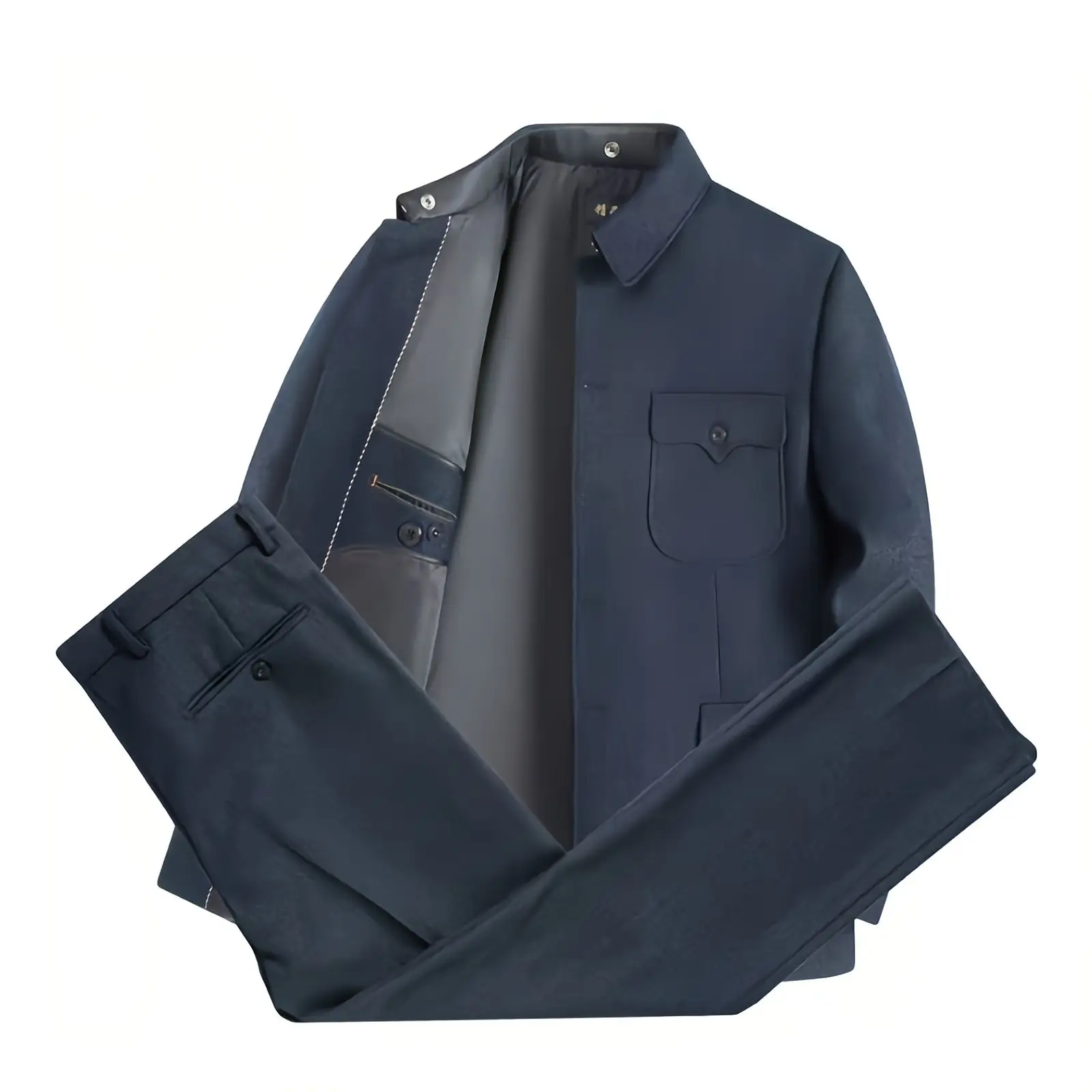 

Мужской костюм Чжуншань: темно-синяя куртка и брюки, комплект из 2 предметов, дизайн в стиле конфуцианской философии, традиционный двухсоставный наряд