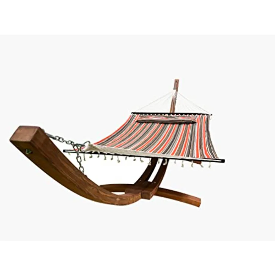

Деревянная арочная подставка для гамака 14 футов с роскошным стеганым двойным гамаком-кроватью для 2 человек с подушкой, выдерживающая нагрузку до 450 фунтов, цвет тик/элегантный.