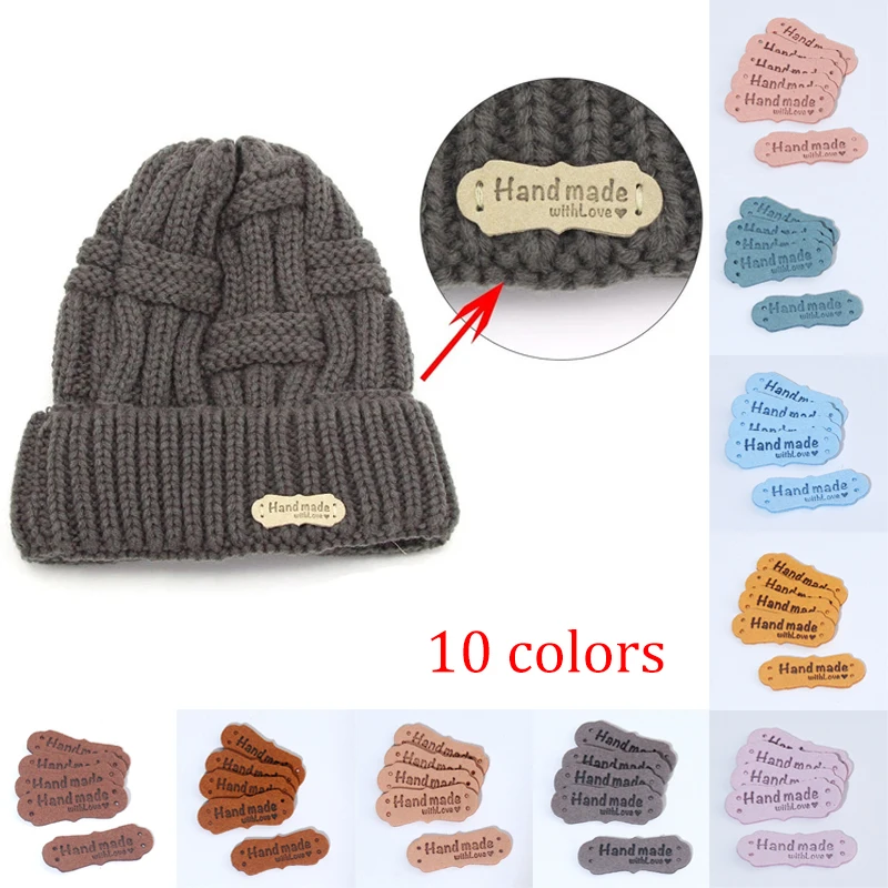 10pcs Handmade Labels Pu Leather Tags Colorful Love Hearts Embossed Embellishment Tags Labels For Hats Bags Shoes Craft Knitting