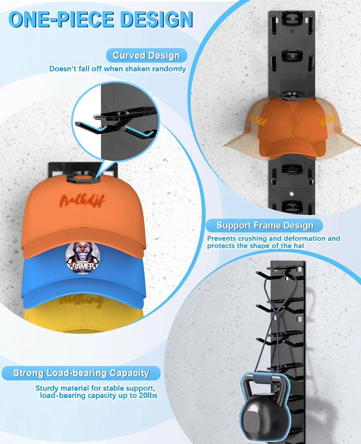 

Baseball Caps Hat Hanger Holder with Strong Load-Bearing Capacity Stable Structure Suitable for Cement Painted Walls