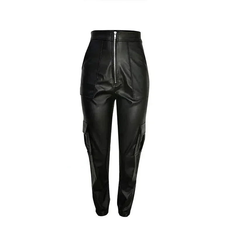 카사울 무광 가죽 카고 팬츠 여성 하이웨이스트 PU 스웨트팬츠 포켓 여성 PVC 빈티지 블루머 커스텀 스트릿웨어 신상품