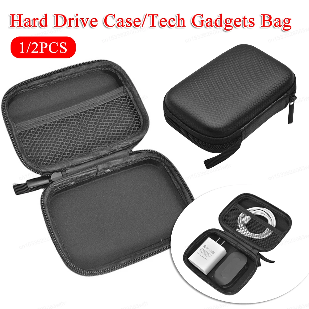 EVA External Hard Drive Bag Shockproof Earphone Storage Bags Anti-Scratch Tech Gadgets Portable Case Waterproof with Mesh Pocket