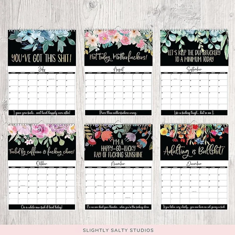 ปฏิทินติดผนัง2024สำหรับผู้หญิงที่เหนื่อยล้าปฏิทิน2024ตลกรายเดือนพร้อมตะขอของขวัญปิดปากช้างขาวสำหรับผู้หญิงที่ทนทาน
