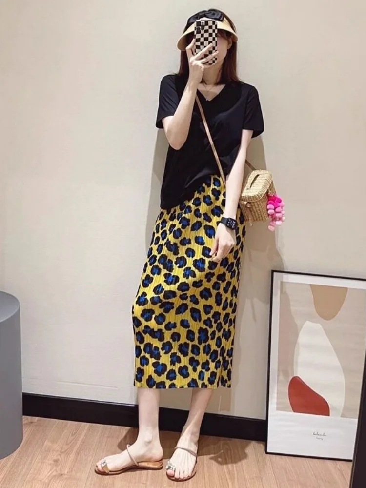 

Летняя женская юбка из леопардовой ткани Ice Silk с высокой талией, А-силуэт, тонкая, маленький размер