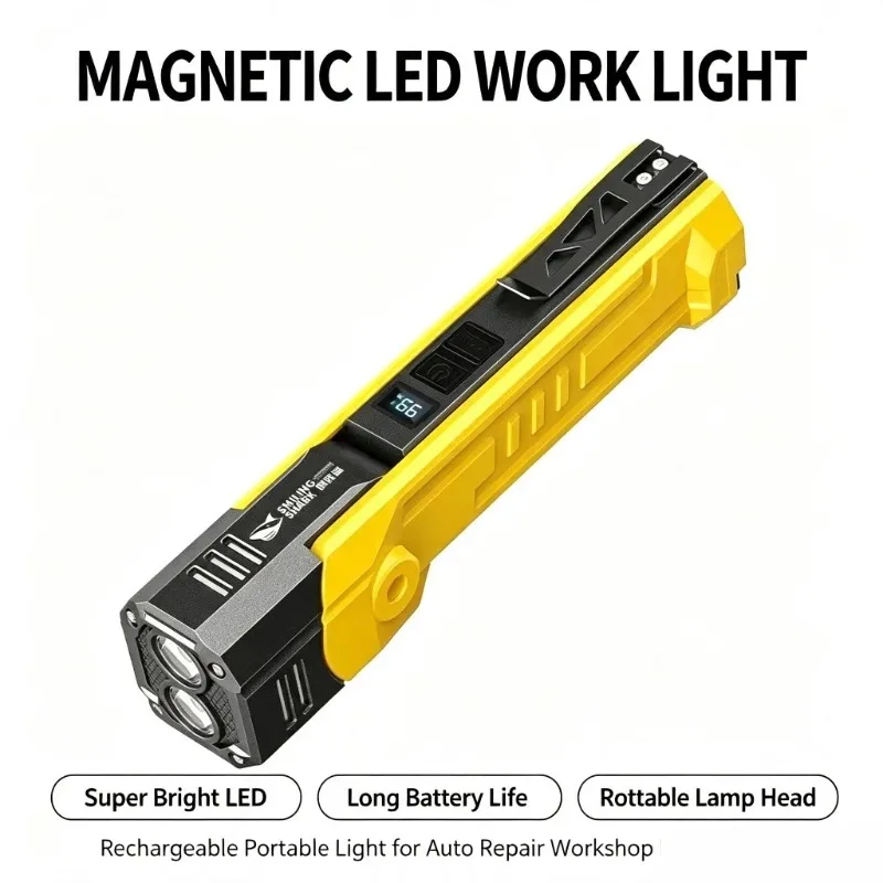 Smiling Shark Magnetic LED Work Light with Rotatable Lamp Head & Hanging Hook USB Charging Waterproof Inspection Light GZ-5106