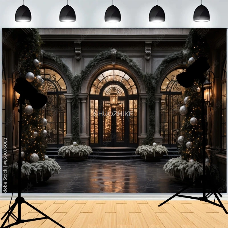 Weihnachten Tag Wreach Schneeflocke Fotografie Kulissen Haustür Winter Neujahr Cottage Wohnzimmer Dekoration Hintergrund DD-06