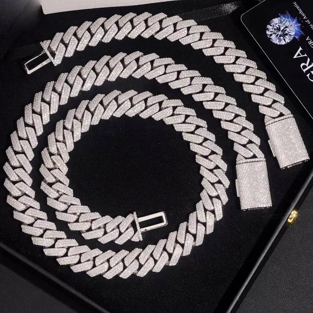 

15mm 3 Rows D Color Moissanite Cuban Chain Bracelet Hiphop Rock Men Jewelry Bing Diamond Cuban Link Bracelets Bangle Pass Tester