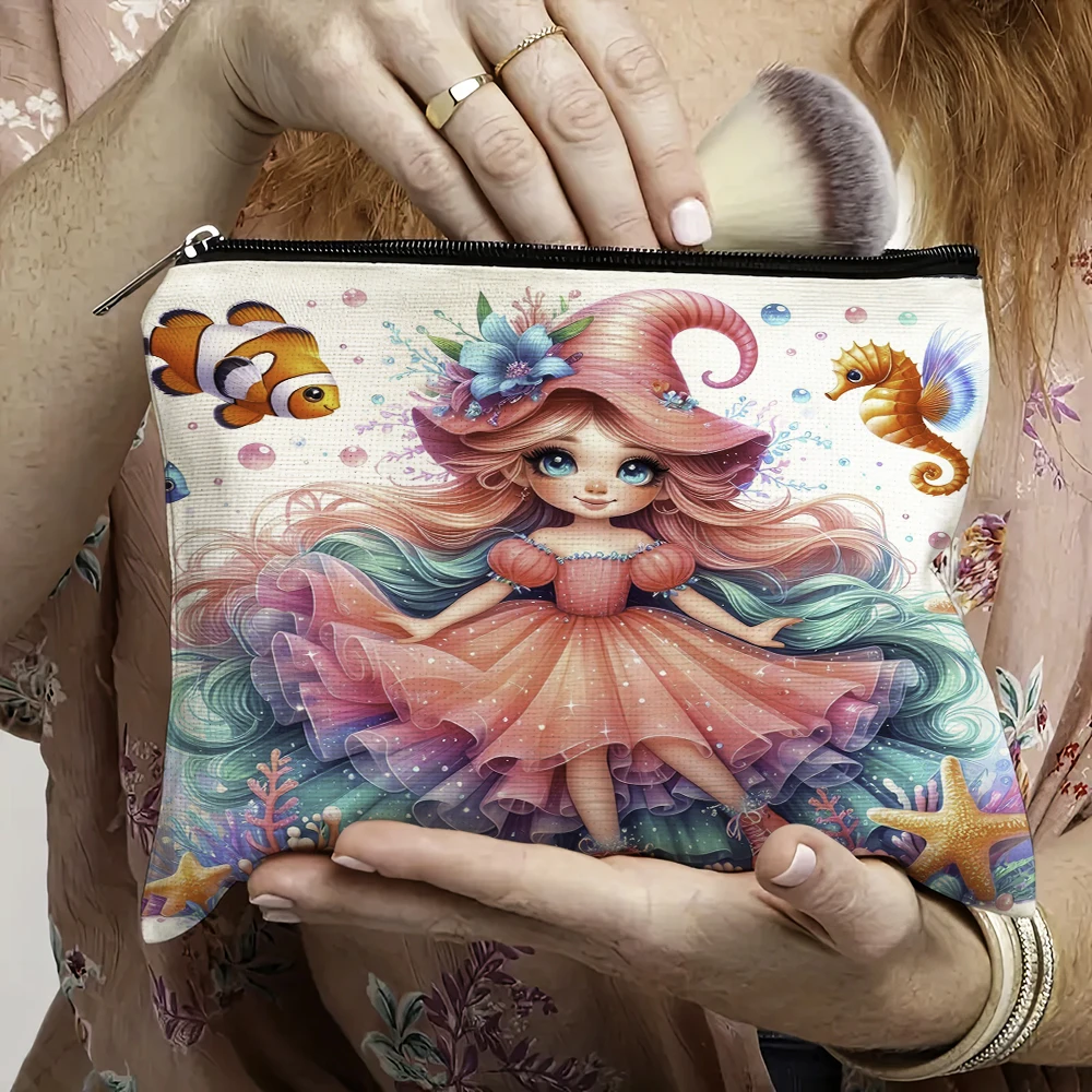 

Casual Cartoon Mermaid Princess Women Cosmetic Bags Children Gift Double Print Wallet Lady Travel Pouch Girl Makeup Zipper Bag