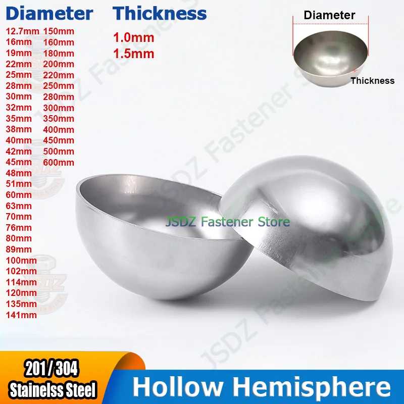 

1-20pcs Hollow Hemisphere OD 12.7-600mm 304/201 Stainless Steel Semisphere Mirror Polishing Decoration Sealing Plug Half Balls