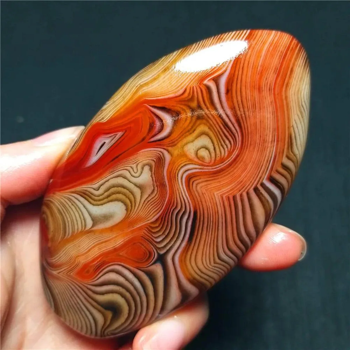 Large Earthy Tone Banded Agate Palm Stone, Tumbled Polished, Crystal Clear, Gift Giving, Natural Stone, Table Display