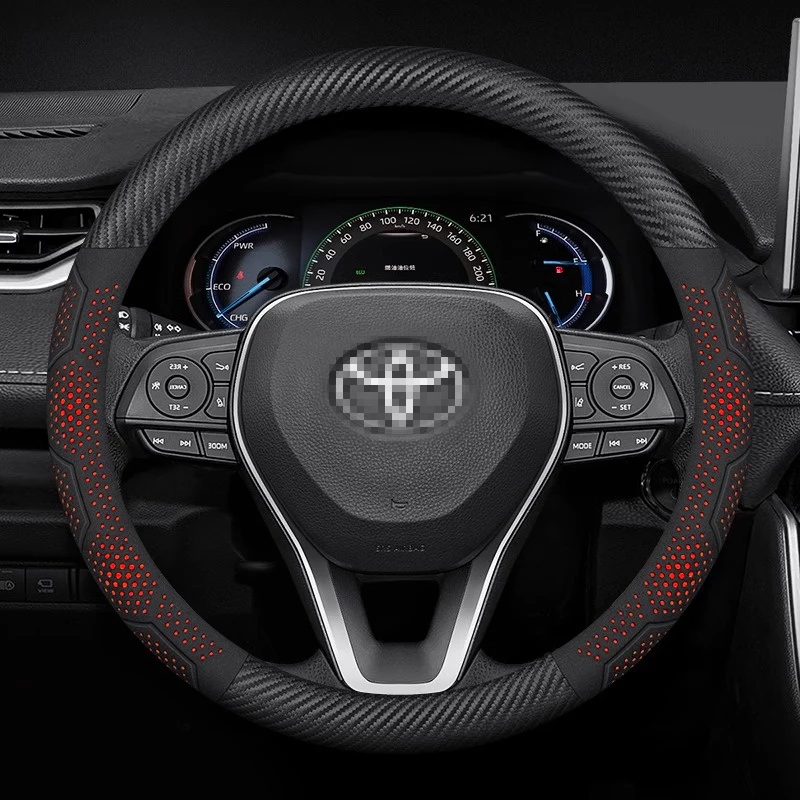 Fundas de volante de fibra de carbono adecuadas para Toyota Crown CHR, Yaris, Corolla, Auris, Rav4, Prius, Camry, raize, Prado.