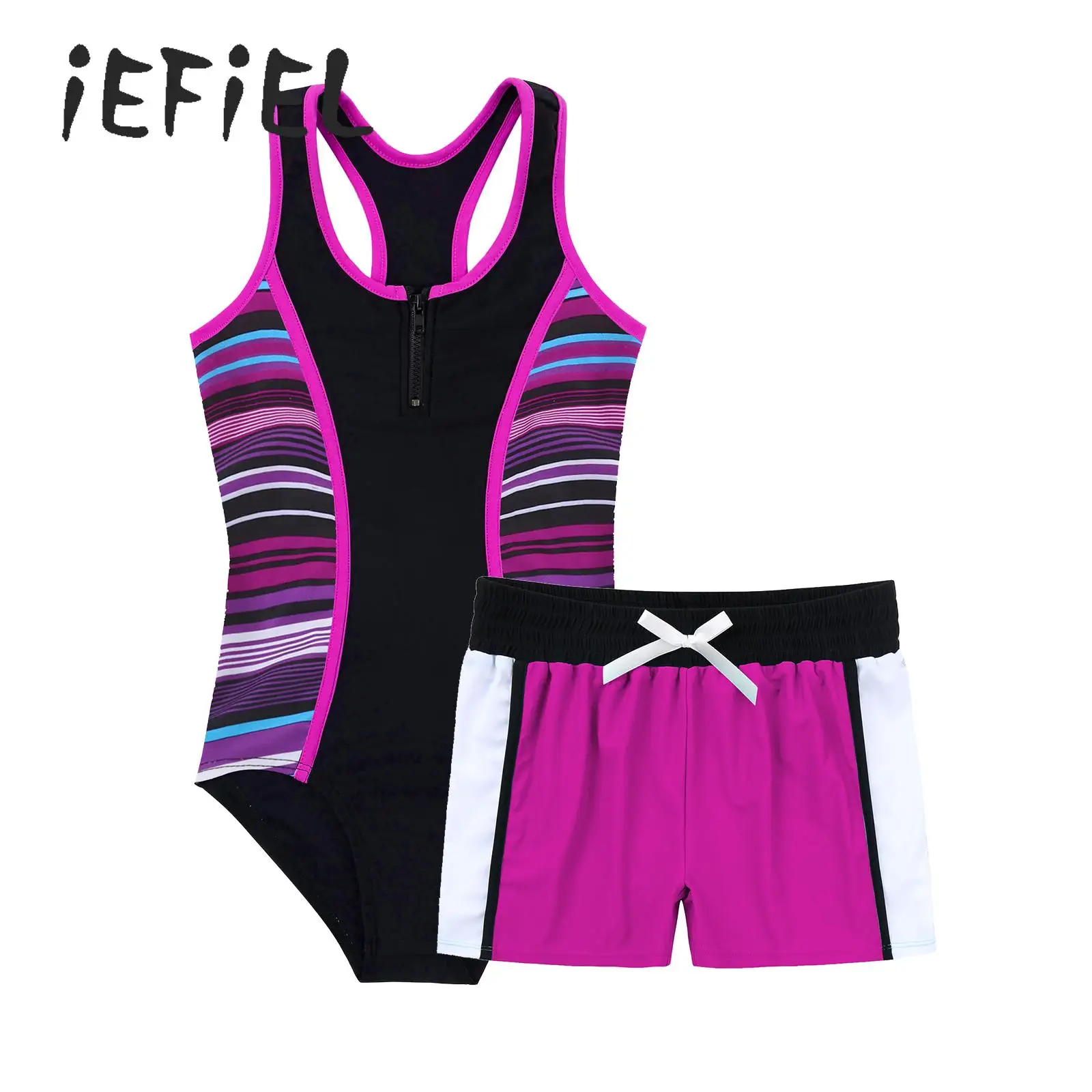 

Big Girls Swimsuit 2 or 3-Piece Tankini Bikini Set Print Zip Bodysuit Top and Swimming Trunks Outfits Kids Swimwear Bathing Suit